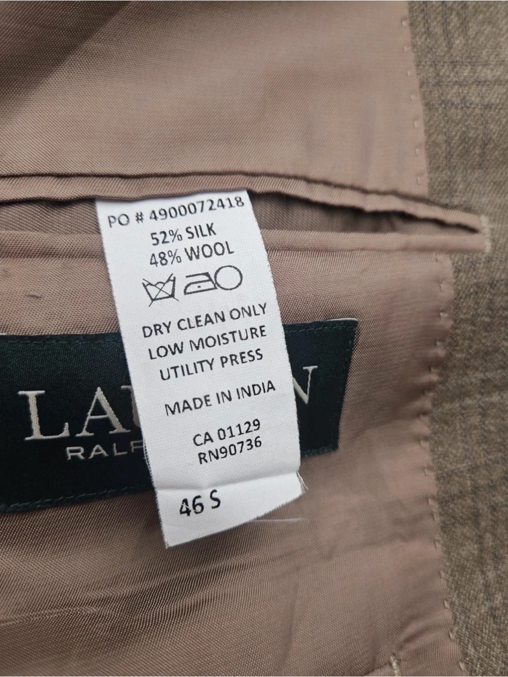 Lauren Ralph Lauren Men’s 46S Silk Wool Plaid Blazer Sport Coat Brown